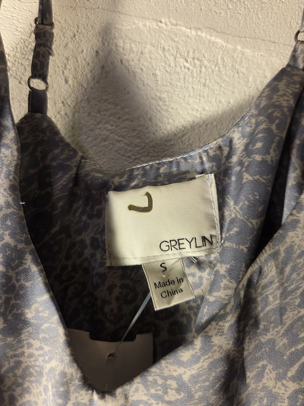 GREYLIN Women's Small Blue Animal Print Spaghetti Strap Midi Sundress Dress